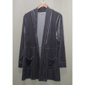 L Isaac Mizrahi Live Grey Velvet Duster Cardigan